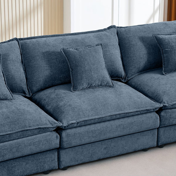 English Elm Modular L-Shaped Sectional Sofa - 102" Blue Chenille Couch With Movable Ottoman For Custom Comfort W1359S00029