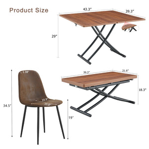 English Elm Table Set With Adjustable Height: Modern Walnut Mdf Top & 4 Brown Tech Fabric Chairs For Versatile Use W1151S04093-GIGA