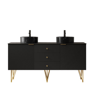 English Elm Gema 60" Freestanding Bathroom Vanity With Black Ceramic Basins, Gold Legs, Storage & Style W2615S00290