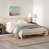 Solid Wood Rattan Paneled Platform Queen Bed Natural YASB5CNA Walker Edison