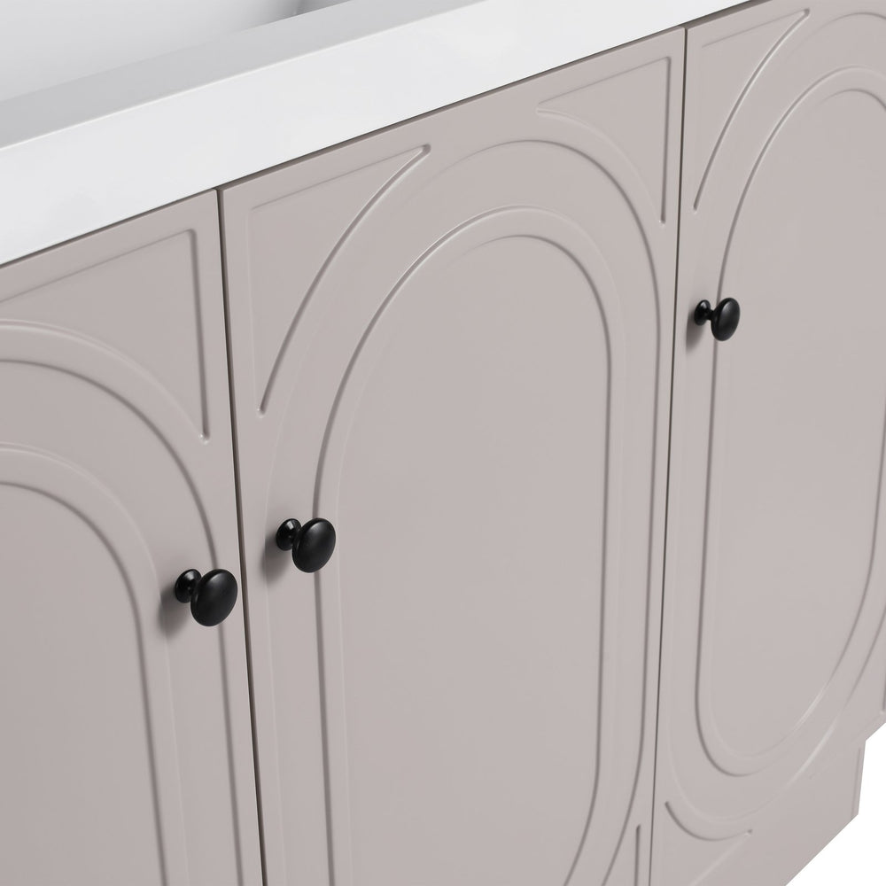 English Elm 48" Modern Freestanding Bathroom Vanity with Integrated Basin, Adjustable Shelf & 3 Metal Handles khaki W999P241062