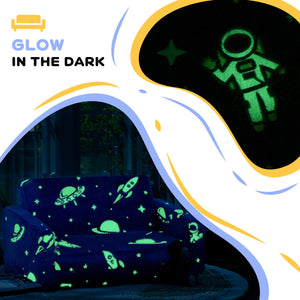 English Elm Qaba Glow-in-the-Dark 2-in-1 Kids Sofa Chair — Convertible Fold-Out Toddler Couch, Washable Cover Blue W2225P229323