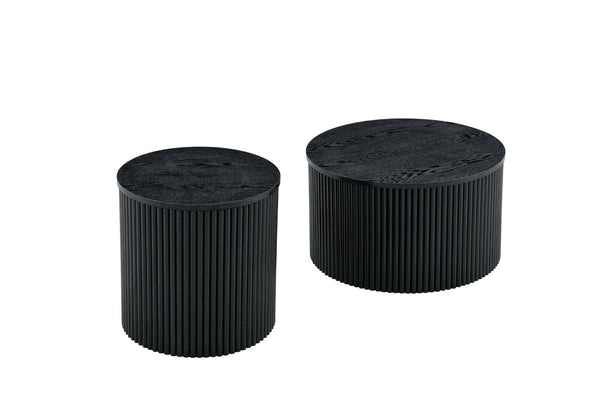 English Elm 2-piece Nesting Round Tables Roman Column Base with Storage Black Wood Grain Living Room W3875P396796