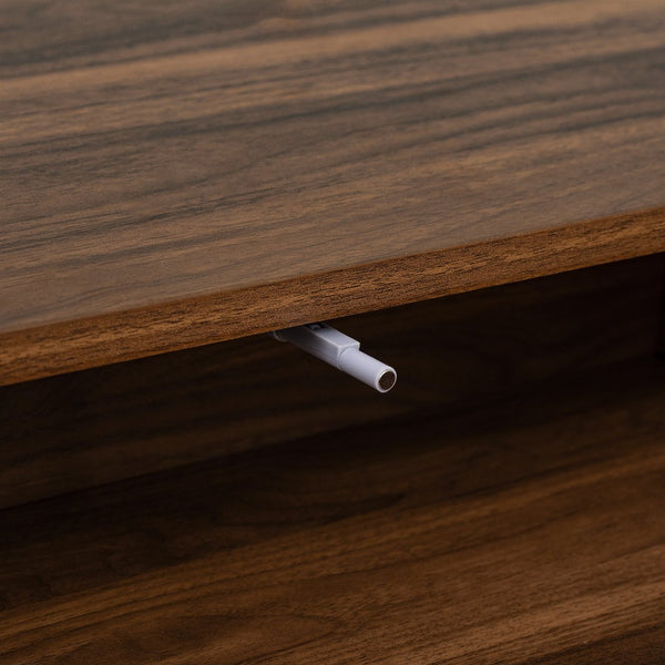 English Elm Mid Century TV Stand Walnut Finish with 2 Drawers, Cable Management, Solid Wood Legs, 80'' Safe Storage and Style N710P222772P