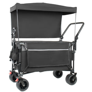 English Elm Multi-functional Heavy Duty Folding Wagon with Canopy Steel Frame All Terrain Wheels Black+ Gray W2932P417662
