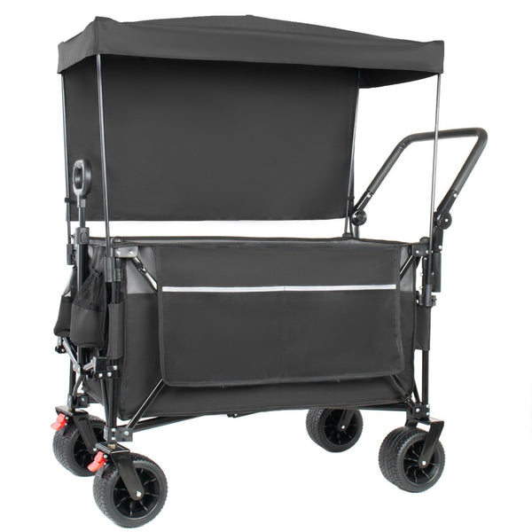 English Elm Multi-functional Heavy Duty Folding Wagon with Canopy Steel Frame All Terrain Wheels Black+ Gray W2932P417662