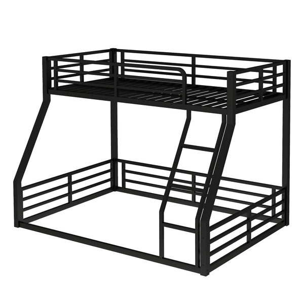 English Elm Metal Twin Xl Over Queen Bunk Bed Frame – Heavy-Duty, Space-Saving Design With Safety Guardrails, Black W1580S00161