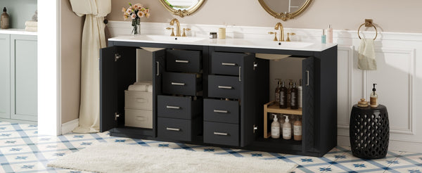 English Elm 72'' Bathroom Vanity Set With Soft-Close Drawers, Elegant Ceramic Sink & Ample Storage Solutions N710SS00013B