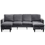 English Elm Chenille Sectional Sofa, U Shaped Sofa Couch With High Density Memory Foam, 4 Seat Comfy Modular Sofa Couch For Living Room, Modern U Shaped Sectional Sofa,U Shaped-Dark Grey