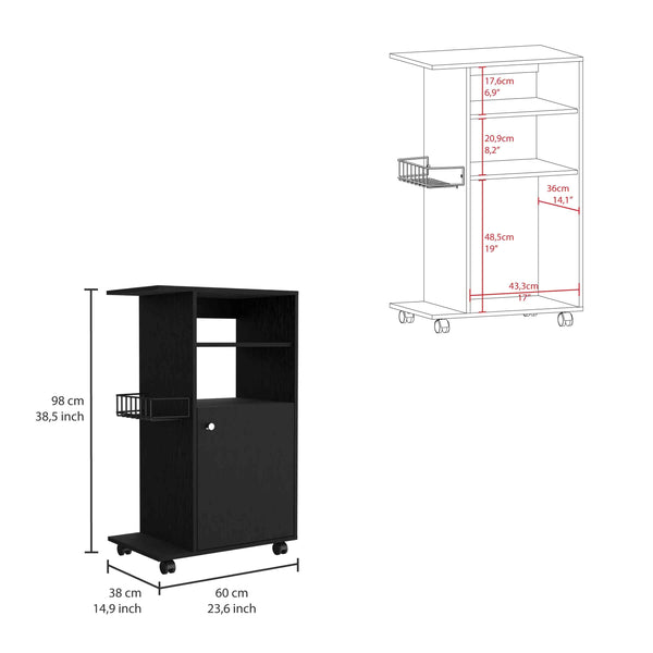 English Elm Clip Kitchen Cart Black with Microwave Top 27.96", Single-Door Cabinet & 4 Casters, Easy Assembly B20091839