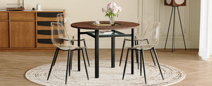 English Elm Table Set 42 Inch Round Wood Grain Top with Clear Acrylic Chairs for Modern Dining W1151S04489