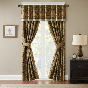 JLA Home Hampton Hill - Window Valance Hampton Hill Medallion Damask Jacquard 54" Wide Blue-Brown Rod Pocket, Machine Washable FB41-1131