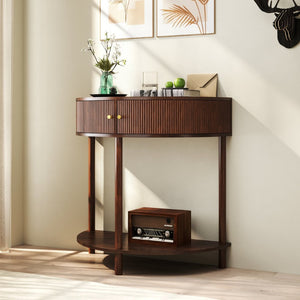 English Elm Artisan-crafted Demi-lune Console Table Wave Drawer Fronts Warm Wood Entryway W2557P294041