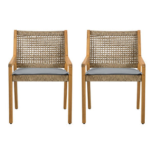 English Elm Modern Acacia Wood Outdoor Dining Set with Wicker Armchairs for Patio or Deck N770PS597R192