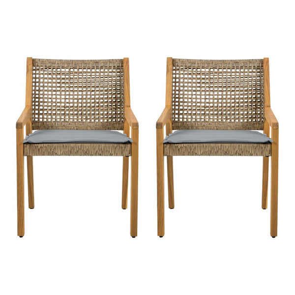 English Elm Modern Outdoor Acacia Wood Wicker Armchairs Patio Dining Set with Cushions N770P272397R