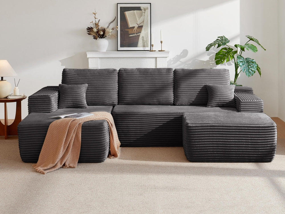 English Elm 104" Cloud Modular Sectional Plush Corduroy Deep Seating Sofa with Built-in Pockets W3975S00037