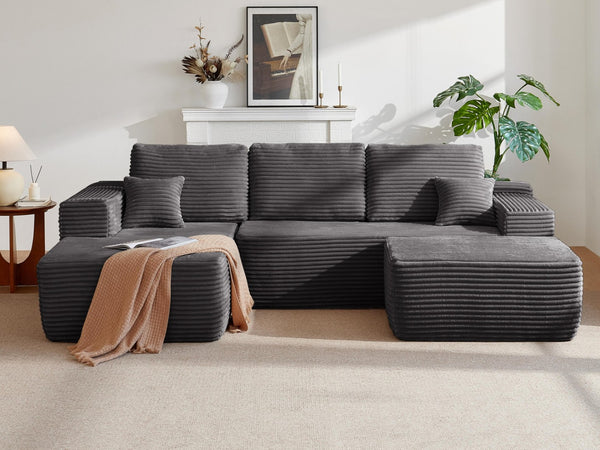 English Elm 104" Cloud Modular Sectional Plush Corduroy Deep Seating Sofa with Built-in Pockets W3975S00037