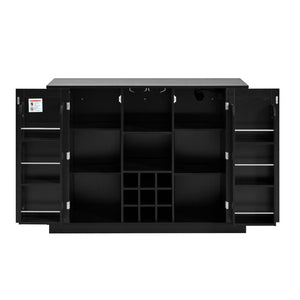 English Elm U_style Compact Kitchen Island with Drop Leaf Power Outlet Wine Rack Stemware Storage Black N711P437715B