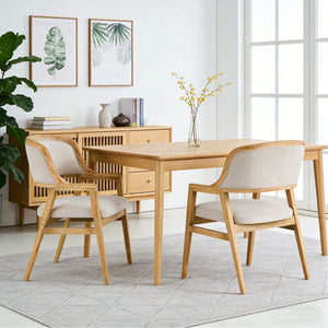 English Elm Mid-century Modern Upholstered Dining Arm Chairs with Rubberwood Frame Set of 2 Beige,Natural N768P382497N