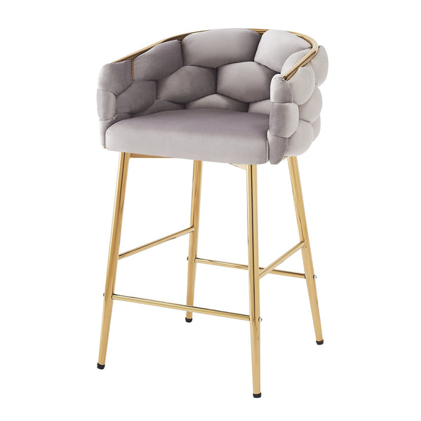English Elm Christopher Knight Home® - 28'' Velvet Counter Stools Set of 2 with Gold Iron Frame, Plush Back & Footrest for Kitchen Grey N780P199861G