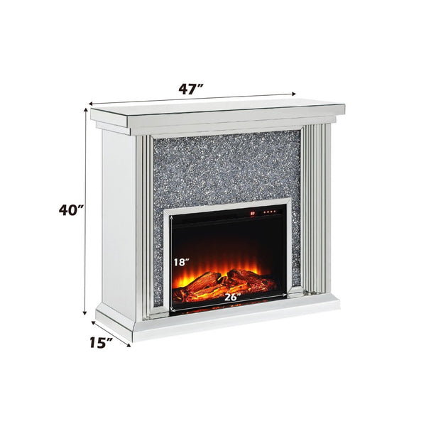 English Elm Noralie Glam Electric Fireplace with Mirrored Frame and Faux Diamond Accent Inlay B2726P445771