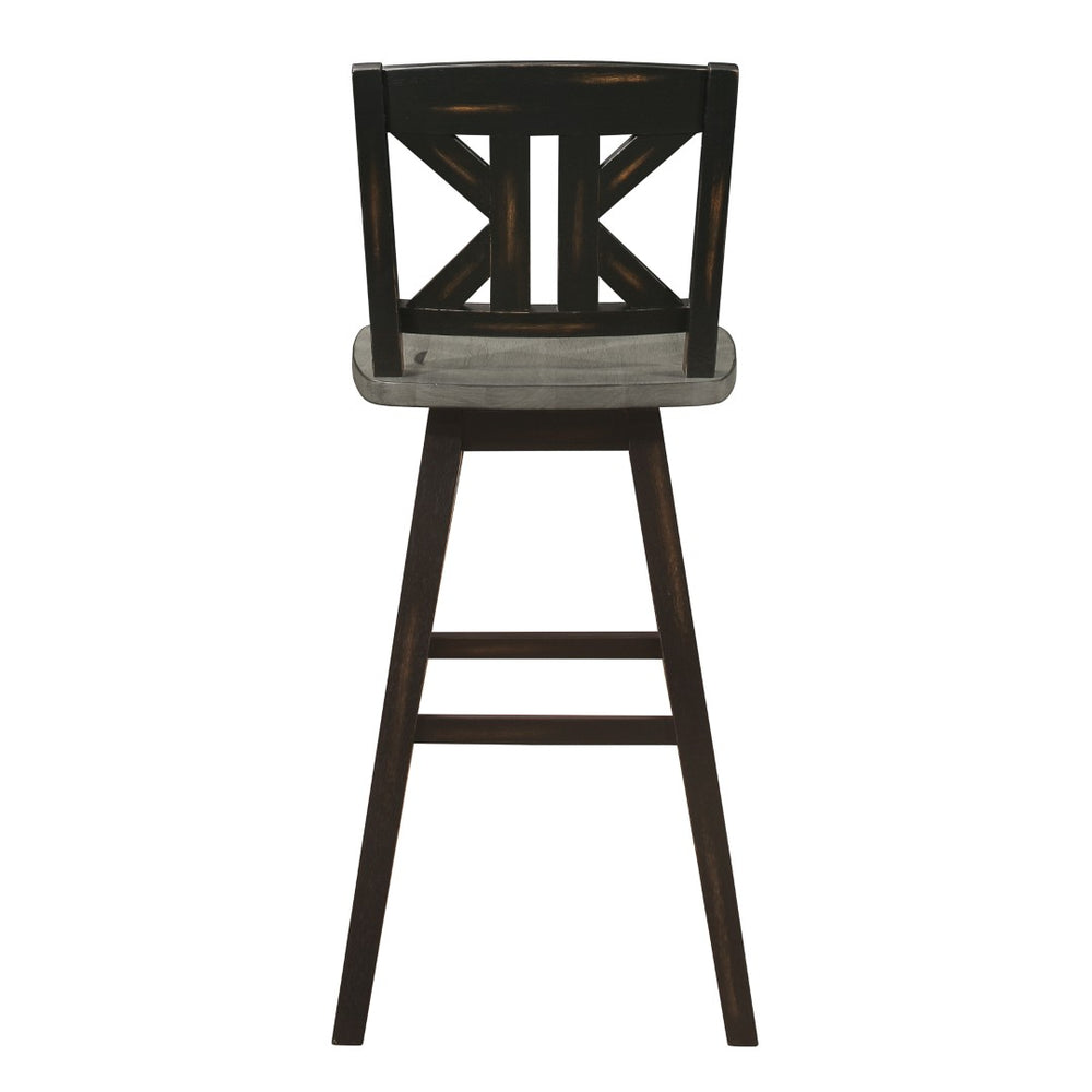 English Elm Pub Height Swivel Chairs Set Of 2 - Distressed Gray & Black Rubberwood X-Back Design, Rustic Charm B011P194914-GIGA