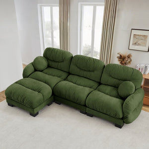 English Elm Pleated Chenille Sectional Sofa with Ergonomic Foam Sculptural Curved Armrests Living Room Green W5656S00050