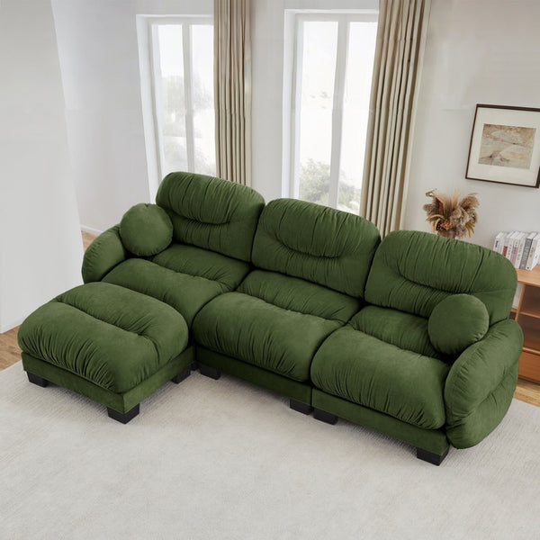English Elm Pleated Chenille Sectional Sofa with Ergonomic Foam Sculptural Curved Armrests Living Room Green W5656S00050