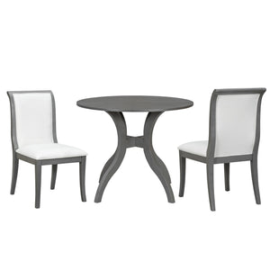English Elm Oak Gray Dining Set: 39.4" Round Table & 2 Upholstered Chairs - Timeless Elegance For Your Home TWSET-GRACIA2E