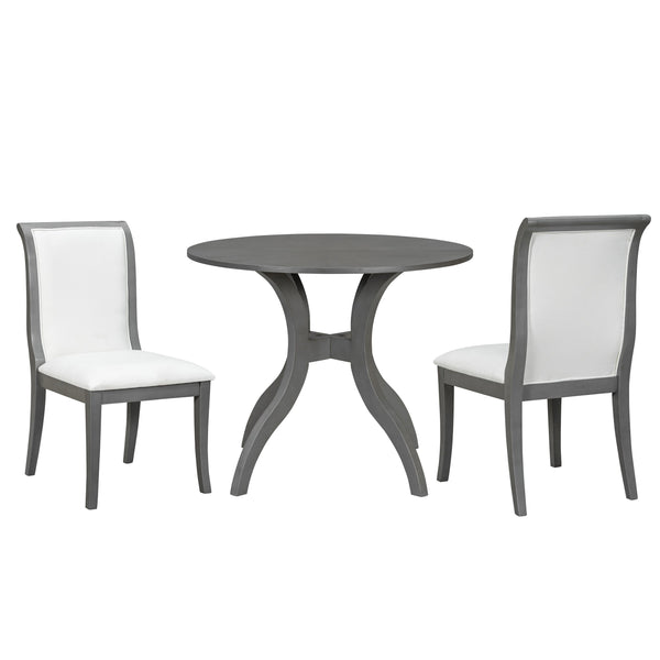 English Elm Oak Gray Dining Set: 39.4" Round Table & 2 Upholstered Chairs - Timeless Elegance For Your Home TWSET-GRACIA2E