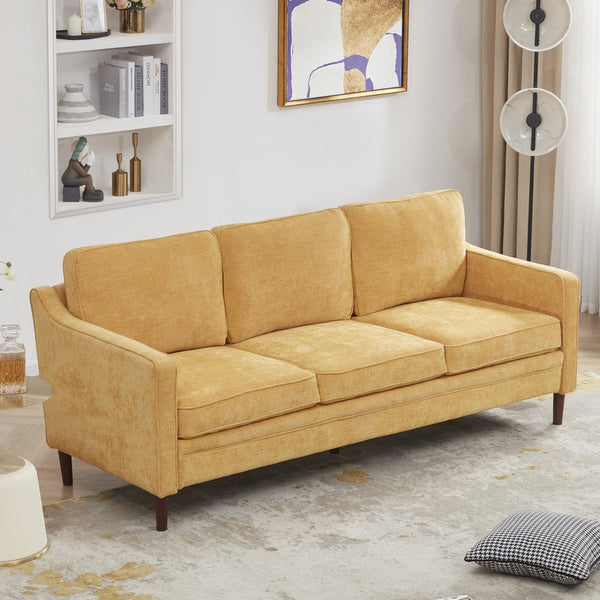 English Elm 80.31'' Upholstered Sofa in Antique Yellow – Curved Track Arms, High-Density Foam Comfort, Quick Assembly T2694P291456