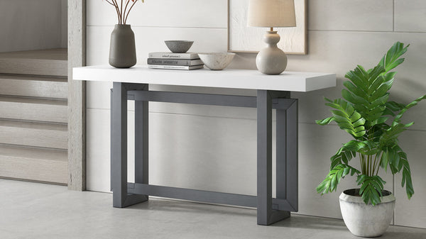 English Elm U_style Farmhouse Console Table with Three Drawers Open Shelf Entryway Organizer Dark Gray+White N711P410422M