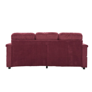 English Elm UNITED Corduroy L-Shaped Sectional Sofa with Storage Ottoman, USB Ports, Cup Holders & LED Lighting WINE RED W1568P332410