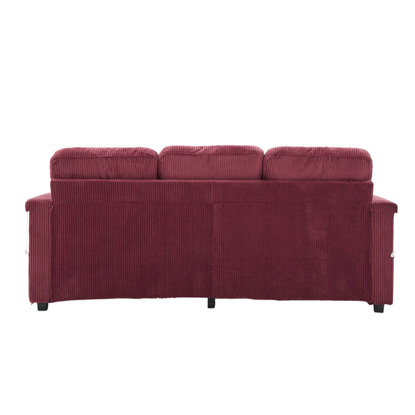 English Elm UNITED Corduroy L-Shaped Sectional Sofa with Storage Ottoman, USB Ports, Cup Holders & LED Lighting WINE RED W1568P332410