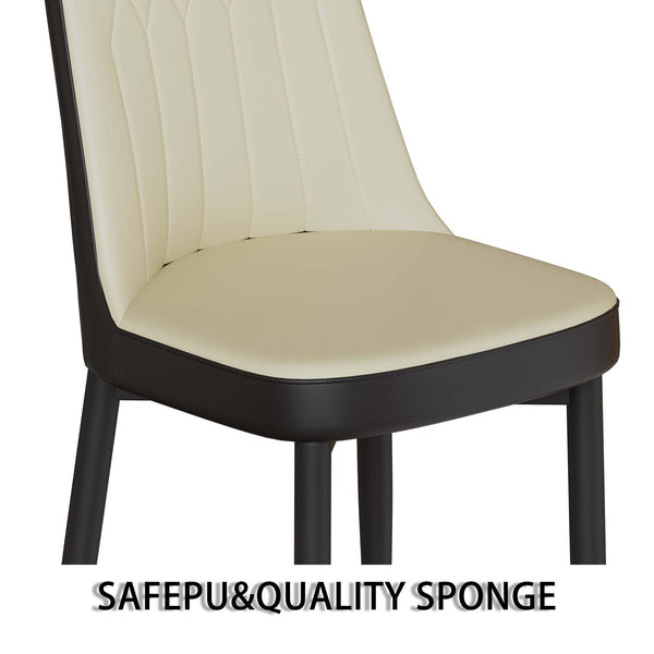 English Elm 63" Medieval Modern Cream Mdf Dining Table & 4 Pu Chairs Set With Black Metal Legs For Home Use W2189S00691