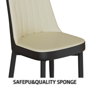 English Elm 63 Inch Mdf Cream Dining Set with Pu Cushioned Chairs and Black Metal Legs Seats 4 Beige+Cream,Black W2189S00873