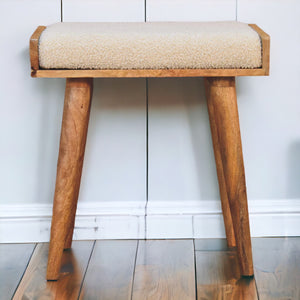 English Elm Boucle Tray-Style Footstool with Nordic Oak Legs, Cream Bouclé Upholstery, Cozy Modern Accent B182P166682