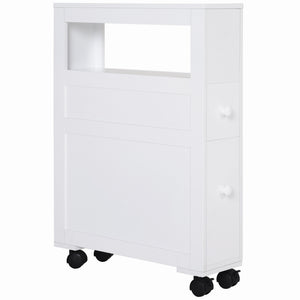 English Elm HOMCOM Slim Rolling Bathroom Cabinet with Shelf & 2 Drawers, Locking Wheels, MDF 6.25"x20.5"x28.25" W2225P216996