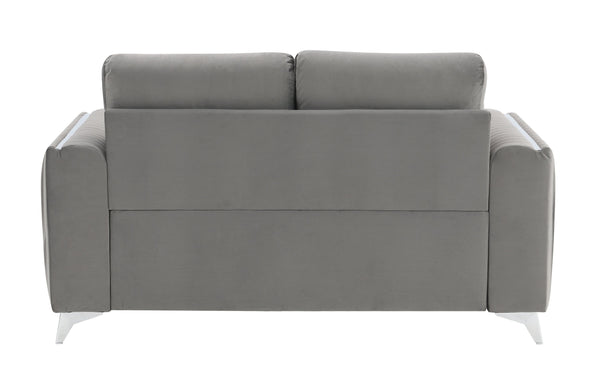 English Elm Wenona Velvet Sofa with Chrome Legs, Pocket Coil Seat, Tight Seat & Loose Back Cushions, Durable Frame Gray 34 L x 20.8 W x 17 H B2726S00428