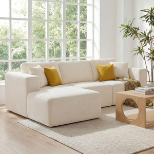 English Elm 109" Cloud Modular Sectional Corduroy Sofa Deep Seat L-shape Chaise for Living Room Beige W1521S00089