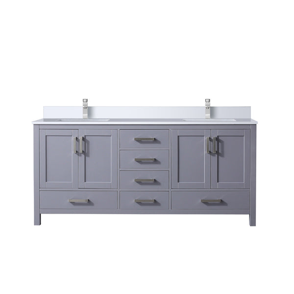 English Elm Dark Grey 72 in Double Bath Vanity with White Quartz Top, Soft-Close Drawers & Chrome Faucet Set B2731P259103
