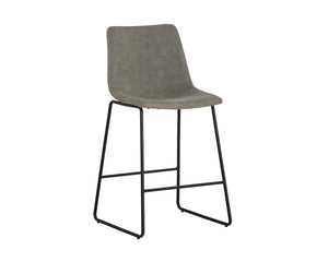 Sunpan Cal Barstool Set of 2 - Stylish Mid-Century Design with Brushed Steel Frame & Faux Leather Comfort Antique Grey