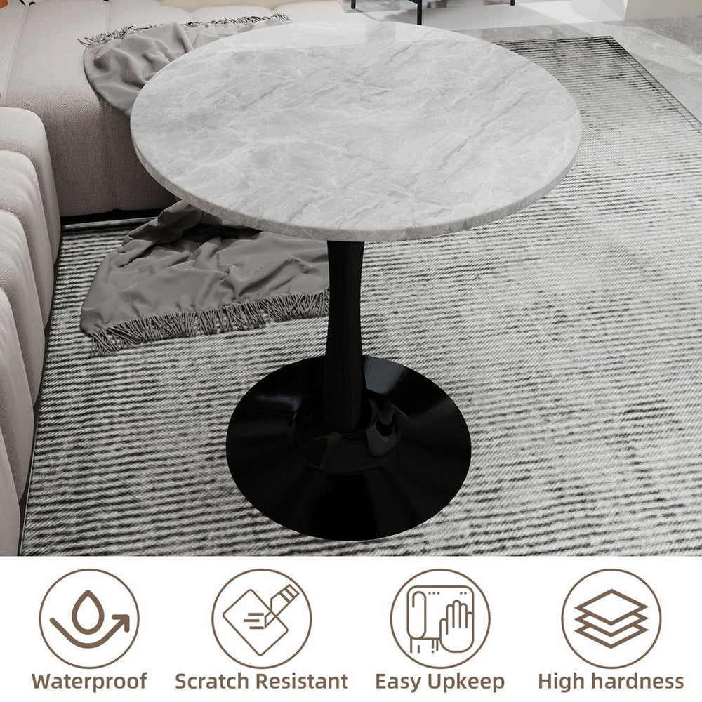 English Elm Marble-Top Round Side Table With Sleek Tapered Base - Modern Minimalist Design For Any Space W1935P353494