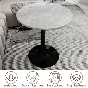 English Elm Marble-Top Round Side Table With Sleek Tapered Base - Modern Minimalist Design For Any Space W1935P353494