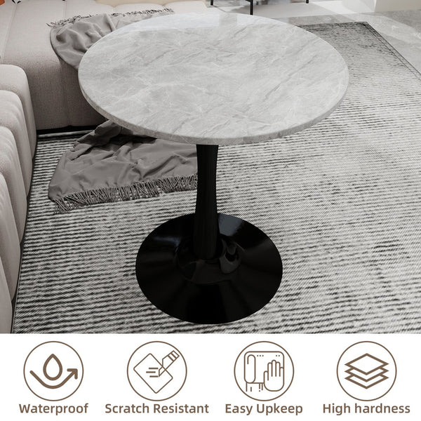 English Elm Marble-Top Round Side Table With Sleek Tapered Base - Modern Minimalist Design For Any Space W1935P353494