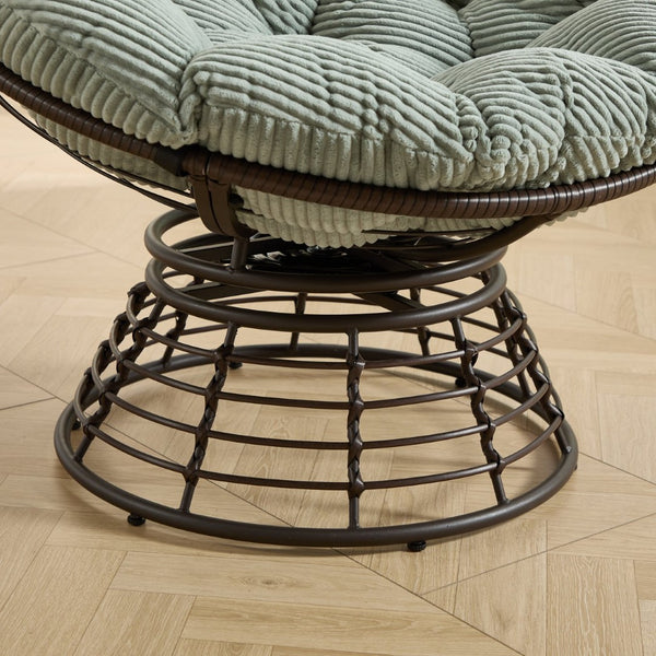 English Elm Comfortable Rattan Papasan Swivel Chair Overstuffed Corduroy Cushion Indoor Outdoor Lounge W640P443557