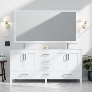 English Elm White 72 in. Double Bath Vanity with Carrara Marble Top, Soft-Close Drawers, Chrome Faucet Set B2731P259096