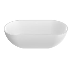 English Elm 63 Inch Stone Resin Freestanding Bathtub Oval Matte White Seamless Soaking Basin W1613P427471