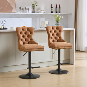 English Elm A&A Furniture Retro Pu Swivel Barstools, Adjustable Height 26-33" For Stylish Home Bars, Set Of 2 W1143P195204