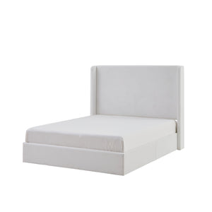 English Elm Carmen Boucle Upholstered Wingback Bed with 52.3" High Headboard, Modern Minimalist Platform Frame White B083P358537